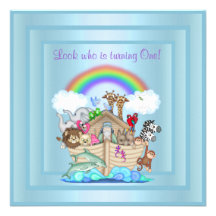 BABY BLUE ARK 1ST BIRTHDAY INVITATION