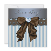 Baby Blue Brown Baby Boy Shower Personalized Invitations