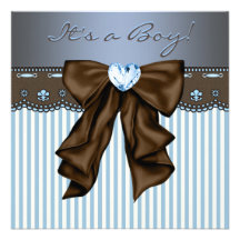 Baby Blue Brown Baby Boy Shower Personalized Invitations