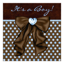 Baby Blue Brown Baby Boy Shower Custom Announcements