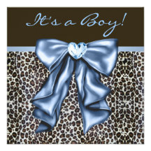 Baby Blue Brown Leopard Baby Boy Shower Personalized Invite