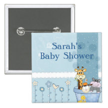 Baby Blue Dots Animals Flowers Baby Shower Buttons