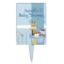 Baby Blue Dots Animals Flowers Baby Shower Cake Picks