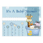 Baby Blue Dots Animals Flowers Baby Shower Post Card