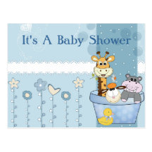 Baby Blue Dots Animals Flowers Baby Shower Post Card
