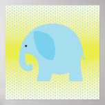 Baby Blue Elephant on Yellow posters