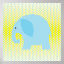 Baby Blue Elephant on Yellow Print