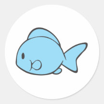 Baby Blue Fish Swimming Round Stickers