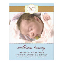 Baby Blue Monogrammed New Baby Photo Announcements