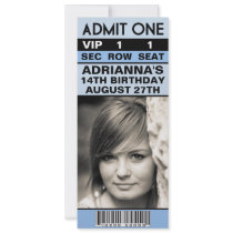 Baby Blue VIP Photo Ticket Birthday Party Personalised Announcements