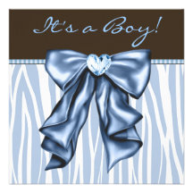 Baby Blue Zebra Brown Baby Boy Shower Custom Invite