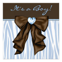 Baby Blue Zebra Brown Baby Boy Shower Personalized Invitation