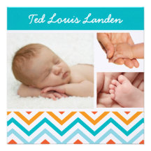Baby Boy 4 Photo Birth Announcement | Chevron