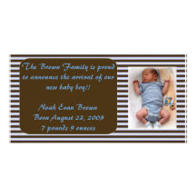 Baby Boy Announcement - Brown and Blue Personalized Photo Card