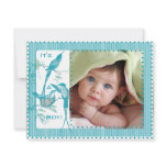 Baby Boy Aqua Vintage Birds Picture Announcement