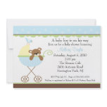 Baby Boy Bear Carriage Baby Shower Invitation