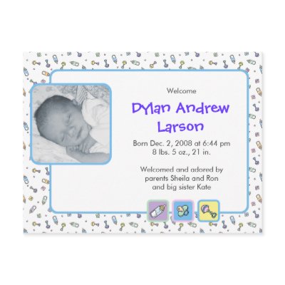 Baby Boy Birth Announcement Postcard by cutietoots