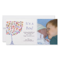Baby Boy Birth Retro Tree Announcement Photocard