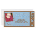 Baby Boy Blue And Brown Baptism Photo Invitation photo cards