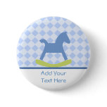 Baby Boy Blue and Yellow Rocking Horse Baby Button
