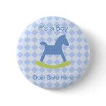 Baby Boy Blue and Yellow Rocking Horse Baby Button