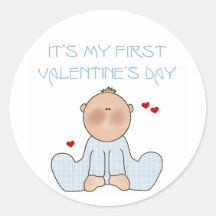 Baby Boy First Valentine's Day Round Sticker
