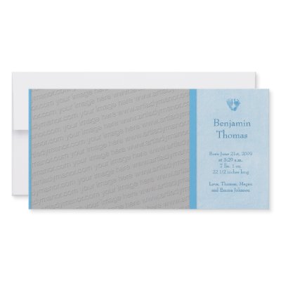 Baby Boy Footprints Photo Birth Announcement Customised Photo Card by artladymanor