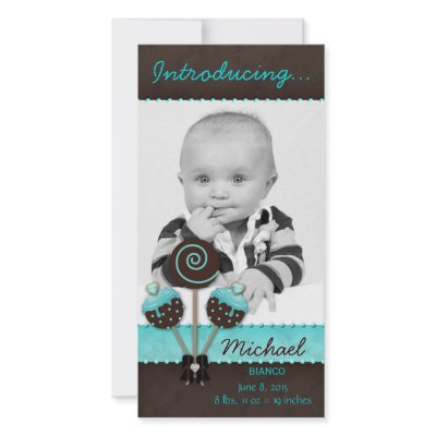 Baby Boy Photocard Announcement Cake Pops Blue Photo Greeting Card by BabyDelights