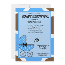 Baby Boy Polka Dot Stroller Baby Shower Invitation
