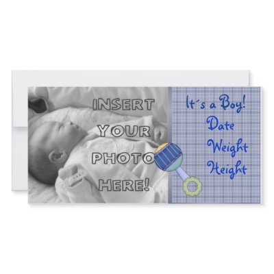 Baby Boy Rattle Personalized Photo Card by RainbowCards