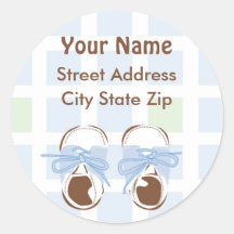 Baby Boy Shoe Address Label Round Stickers