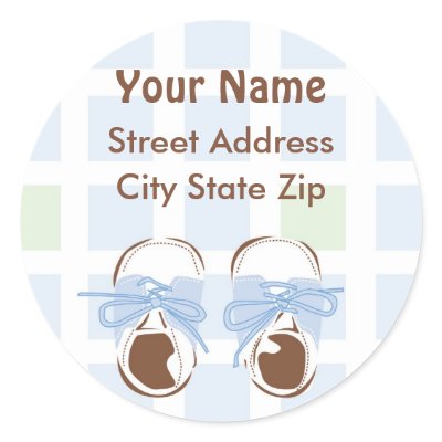 Baby Boy Shoe Address Label Round Stickers by MissNNick
