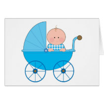 Baby Boy Stroller Greeting Cards