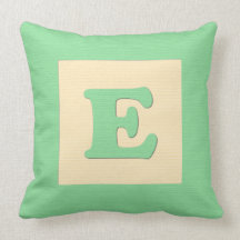 Baby building block throw pIllow letter E (green)