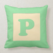 Baby building block throw pIllow letter P (green)