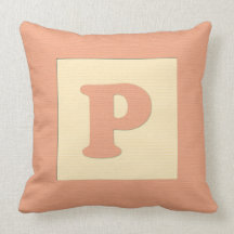 Baby building block throw pIllow letter P (orange)