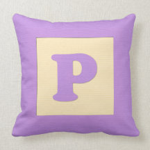 Baby building block throw pIllow letter P (purple)