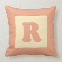 Baby building block throw pIllow letter R (orange)