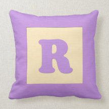 Baby building block throw pIllow letter R (purple)