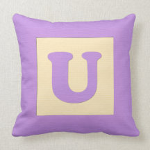 Baby building block throw pIllow letter U (purple)