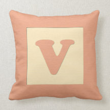 Baby building block throw pIllow letter V (orange)