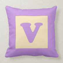 Baby building block throw pIllow letter V (purple)