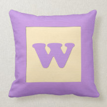 Baby building block throw pIllow letter W (purple)