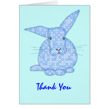 Baby Bunny Applique Blue Thanks Greeting Cards