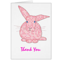 Baby Bunny Applique Pink Thanks Greeting Card