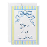 Baby Business Blue & Yellow Stripes & Vintage Bow Personalized Invites
