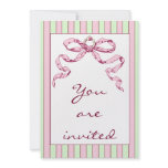 Baby Business Green & Pink Stripes & Vintage Bow Custom Announcement