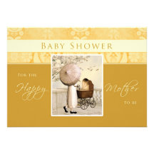 Baby Carriage Baby Shower Invite - Golden
