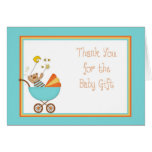 Baby Carriage, Bear Blue Baby Gift Thank You Card