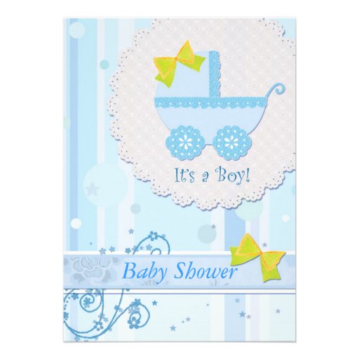 Baby Carriage "It's a Boy" Blue Baby Shower Invite